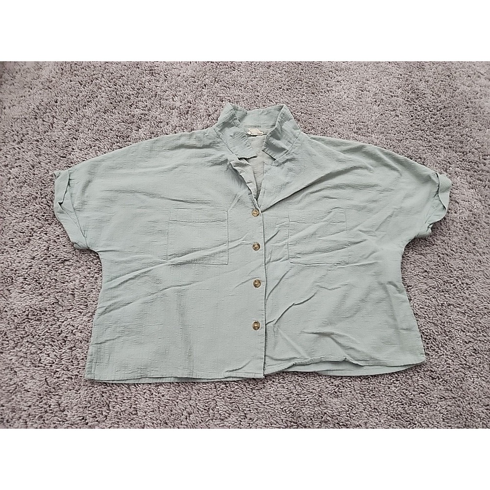 Cotton On Collared Top Women Medium Green Crinkle Gauze Button Front Shirt